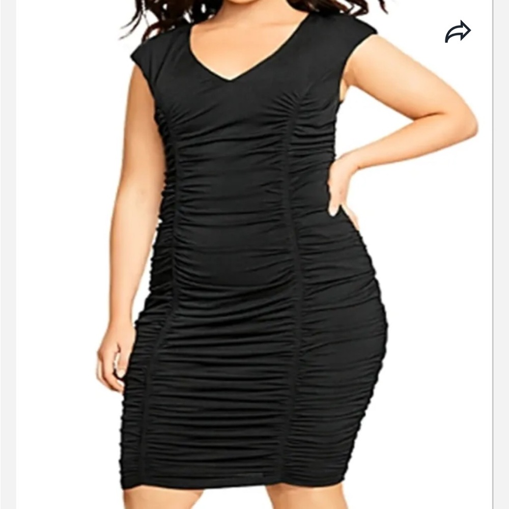 City Chic Black Ruched V‑Neck Midi Dress Size 14 NWT Curve‑Flattering Chic